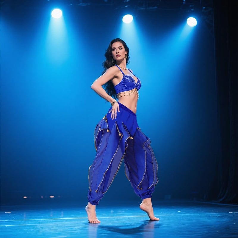 Rivoxi Women‘s Belly Dance Harem Pants with Golden Trim High Waist Stretchy Pants for Yoga Practice Stage Performance - Image 5